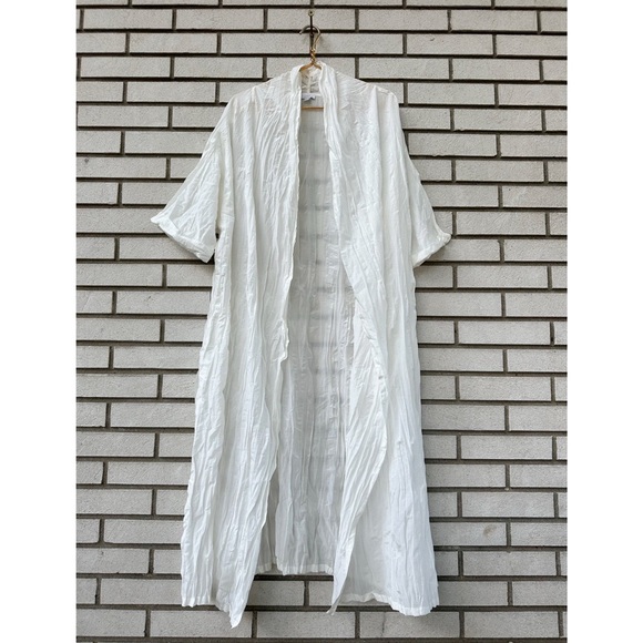 Pure Jill Ivory White Cotton Silk Crinkle Duster Jacket Kimono Cardigan 1X Plus - Picture 1 of 10